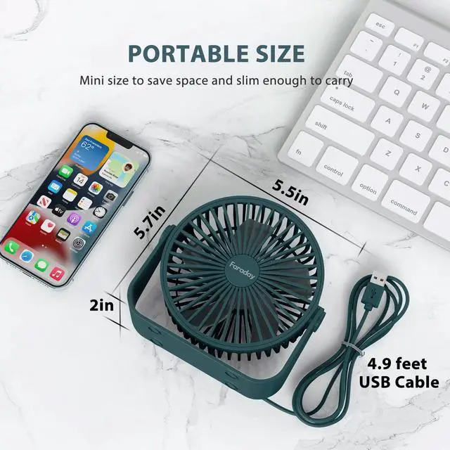 Alt view image 5 of 7 - USB Desk Fans 5 Inches Portable Table Fans 360° Head Rotation Small Personal Desktop Fan for Home Office, 3 Speeds, Deep Green