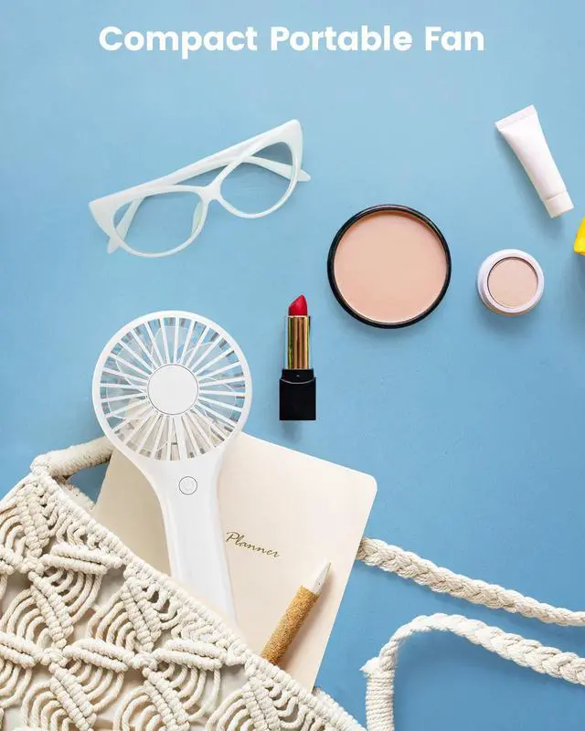 Alt view image 3 of 7 - Portable Mini Fan - Powerful Personal Handheld Fan with 3 Speeds, Cute and Small, USB Rechargeable for Travel/Lash/Makeup/Outdoor/Home, White