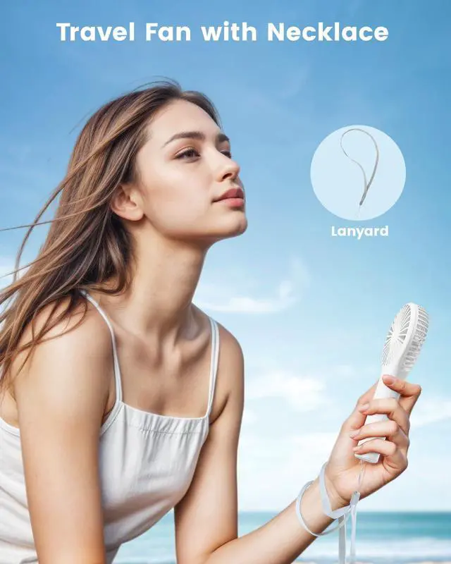 Alt view image 6 of 7 - Portable Mini Fan - Powerful Personal Handheld Fan with 3 Speeds, Cute and Small, USB Rechargeable for Travel/Lash/Makeup/Outdoor/Home, White