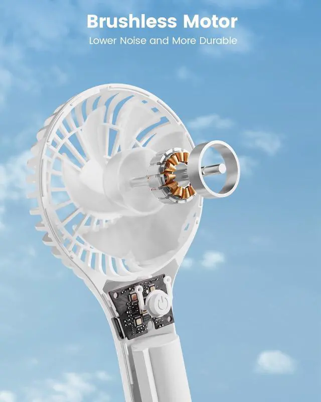 Alt view image 4 of 7 - Portable Mini Fan - Powerful Personal Handheld Fan with 3 Speeds, Cute and Small, USB Rechargeable for Travel/Lash/Makeup/Outdoor/Home, White