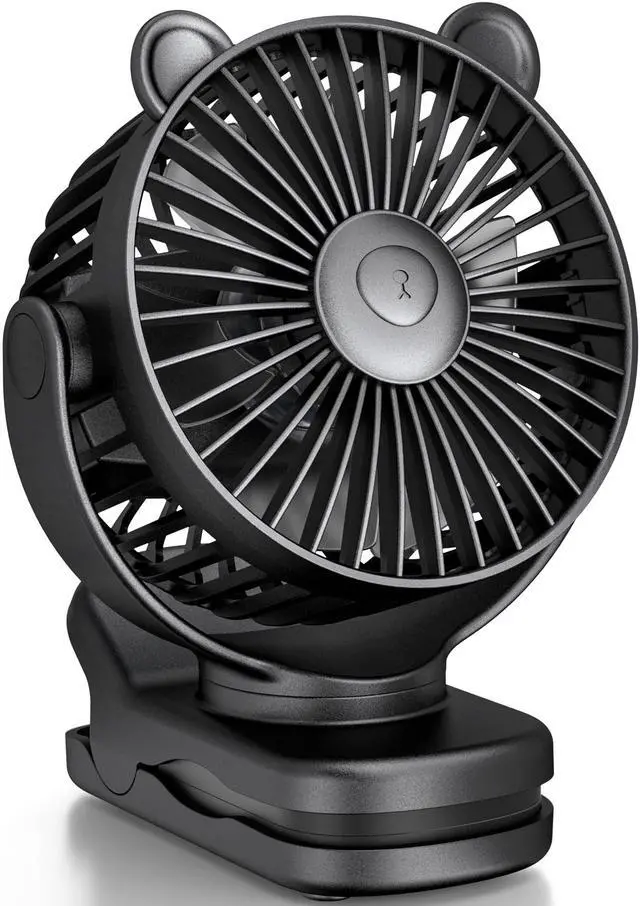 Alt view image 7 of 7 - Portable Clip on Fan, Small Desk Fan Battery Operated, 360° Rotation, Cute Design, 3 Speed, Mini Table Fan USB Rechargeable, Personal Cooling Baby Stroller Fan for Home Office Outdoor Travel