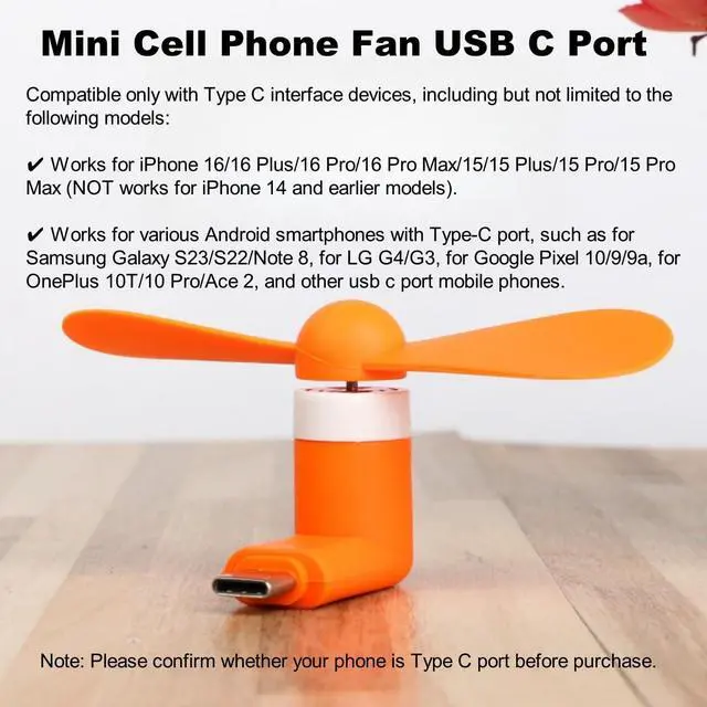Alt view image 3 of 7 - Phone Fan USB C, 4 Pack Mini Portable Cell Phone Fan for iPhone 16/15 and Android Cellphones with Type-C Port, Small Personal Travel Pocket Fans Summer Gadgets (Black)