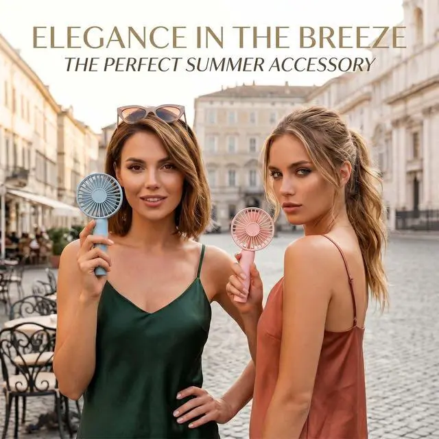 Alt view image 2 of 6 - Portable Handheld Fan 2 Pack, USB Rechargeable Mini Fan, Ultra Quiet, 3 Speeds with Phone Holder Base, All Day Battery for Outdoor Indoor (Pink)