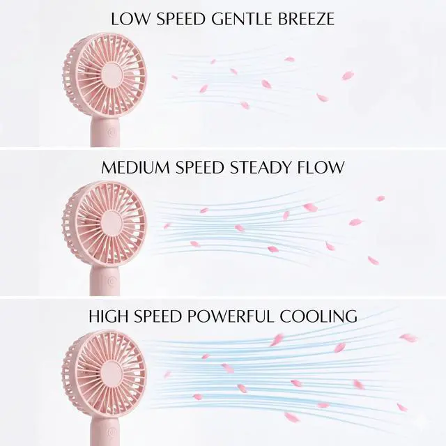Alt view image 3 of 6 - Portable Handheld Fan 2 Pack, USB Rechargeable Mini Fan, Ultra Quiet, 3 Speeds with Phone Holder Base, All Day Battery for Outdoor Indoor (Pink)