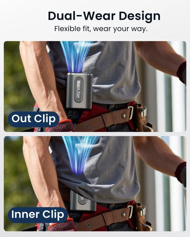 Alt view image 4 of 7 - Waist Clip Fan, 18000RPM Portable Belt with 4 Speeds, 4000mAh Battery, 0.34LBS, Max 12H Use, Type-C Charging, Rechargeable Cooling Design for Under-Shirt & Outdoor Travel