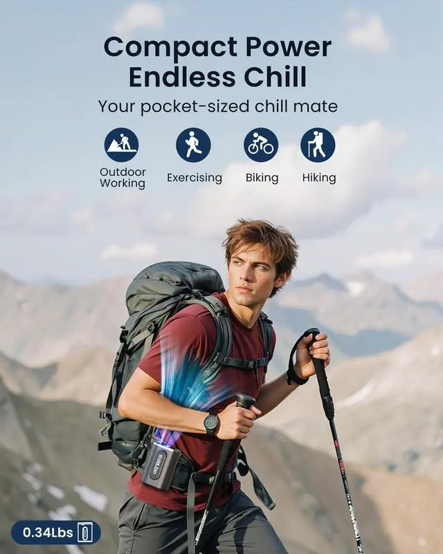 Alt view image 7 of 7 - Waist Clip Fan, 18000RPM Portable Belt with 4 Speeds, 4000mAh Battery, 0.34LBS, Max 12H Use, Type-C Charging, Rechargeable Cooling Design for Under-Shirt & Outdoor Travel