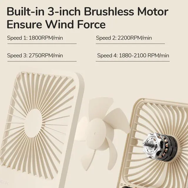 Alt view image 5 of 7 - Small Desk Fan Battery Operated, 180° Foldable Portable Fan, 4 Speeds Adjustable Ultra Quiet for Home Office Travel Outdoor-Brown