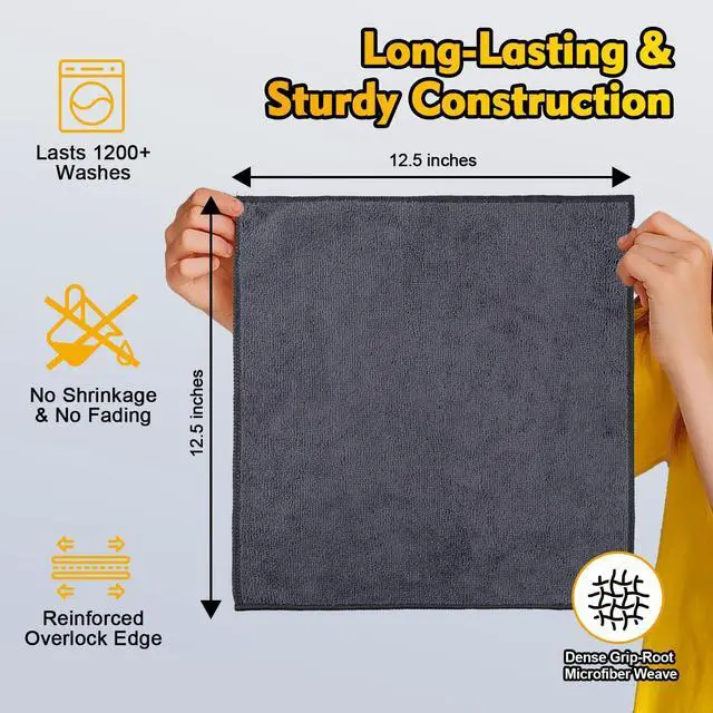 Alt view image 3 of 7 - HOMEXCEL Microfiber Cleaning Cloth 12 Pack, 12.5 x 12.5 inch Microfiber Towels for Cars, Ultra Absorbent Washing Cloth, Lint Free Streak Free Cleaning Rags for Car, Kitchen, and Window (Grey)
