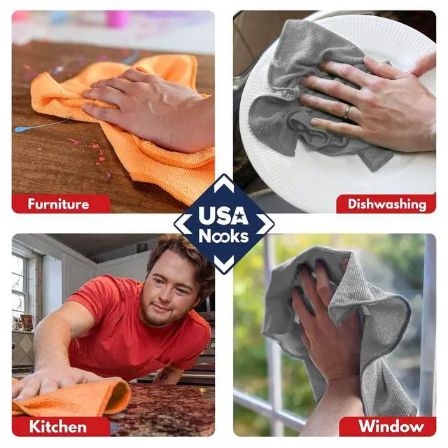 Alt view image 6 of 7 - Microfiber Cleaning Cloth - 8 Pcs 12"x11" - High Performance - 1200 Washes, Ultra Absorbent Towels Weave Grime & Liquid for Streak-Free Mirror (Pack of 8)