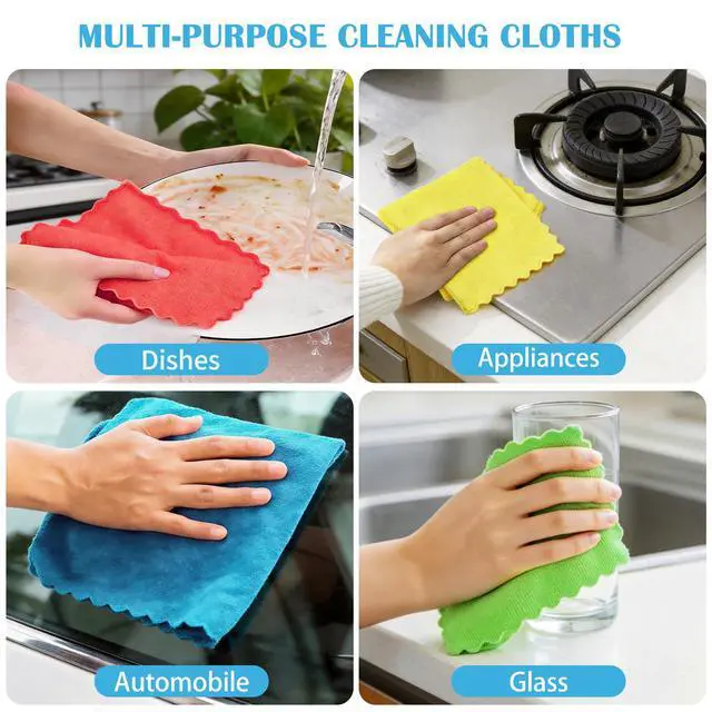 Alt view image 3 of 7 - Microfiber Cleaning Cloth, 24 Pack Highly Absorbent Cleaning Rags, 4 Color Mix, Reusable, Soft and Lint Free Cleaning Supplies for Window, Household and Kitchen, 12 Inch X 10.6 Inch