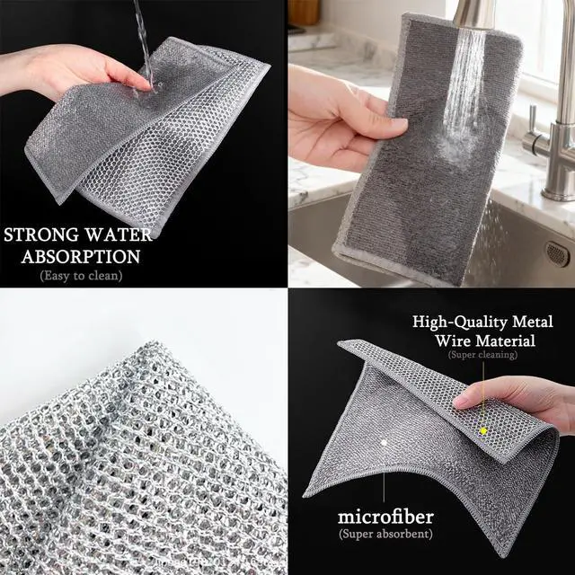 Alt view image 2 of 5 - Upgraded Double-Layer Ultra-fine Fiber Multi-Purpose Cloth, with Good Water Absorption, Fast Drying, and Strong cookware Cleaning Cloth, Suitable for Kitchen Cleaning.(10 Packs of Gray 8 inchX8 inch)