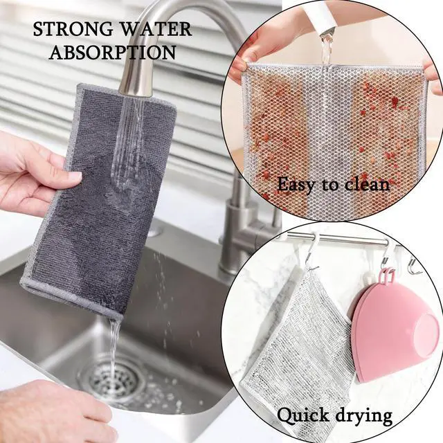 Alt view image 3 of 5 - Upgraded Double-Layer Ultra-fine Fiber Multi-Purpose Cloth, with Good Water Absorption, Fast Drying, and Strong cookware Cleaning Cloth, Suitable for Kitchen Cleaning.(10 Packs of Gray 8 inchX8 inch)