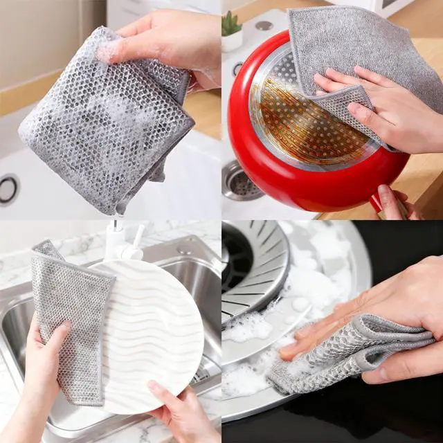 Alt view image 4 of 5 - Upgraded Double-Layer Ultra-fine Fiber Multi-Purpose Cloth, with Good Water Absorption, Fast Drying, and Strong cookware Cleaning Cloth, Suitable for Kitchen Cleaning.(10 Packs of Gray 8 inchX8 inch)