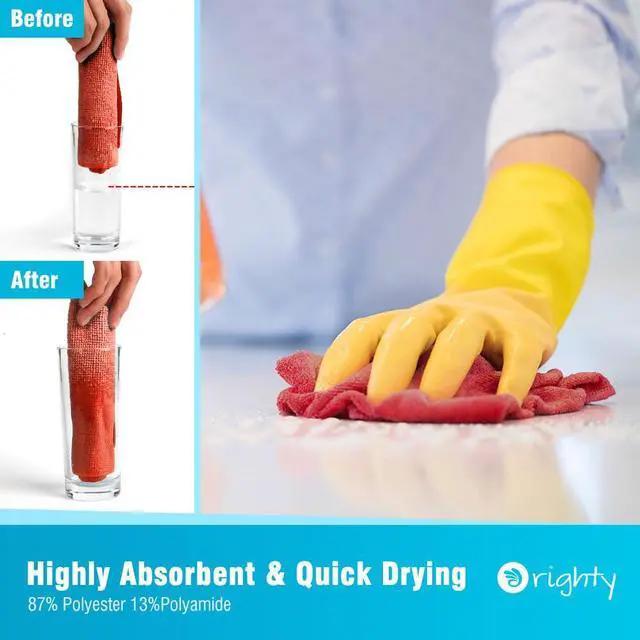 Alt view image 3 of 6 - Microfiber Cleaning Cloth, 5 Pack Highly Absorbent Cleaning Rags, Household Cleaning Supplies, Reusable Lint Free Cloths Microfiber Rag for House, Kitchen, Car Care, 12x11 inch, Red