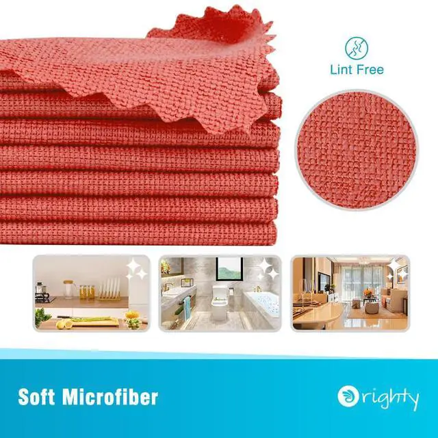 Alt view image 2 of 6 - Microfiber Cleaning Cloth, 5 Pack Highly Absorbent Cleaning Rags, Household Cleaning Supplies, Reusable Lint Free Cloths Microfiber Rag for House, Kitchen, Car Care, 12x11 inch, Red