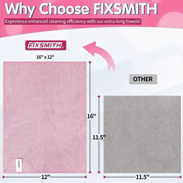 Alt view image 2 of 7 - Pink Microfiber Cleaning Cloth -Pack of 8, Highly Absorbent Cleaning Rags, 16"X12" All Purpose Cleaning Towels for Housekeeping, Kitchen, Car, Lint Free and Reusable Microfiber Towels