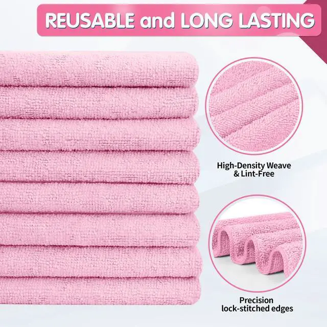 Alt view image 4 of 7 - Pink Microfiber Cleaning Cloth -Pack of 8, Highly Absorbent Cleaning Rags, 16"X12" All Purpose Cleaning Towels for Housekeeping, Kitchen, Car, Lint Free and Reusable Microfiber Towels