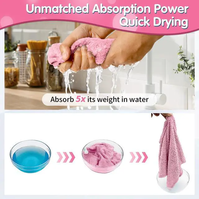 Alt view image 5 of 7 - Pink Microfiber Cleaning Cloth -Pack of 8, Highly Absorbent Cleaning Rags, 16"X12" All Purpose Cleaning Towels for Housekeeping, Kitchen, Car, Lint Free and Reusable Microfiber Towels