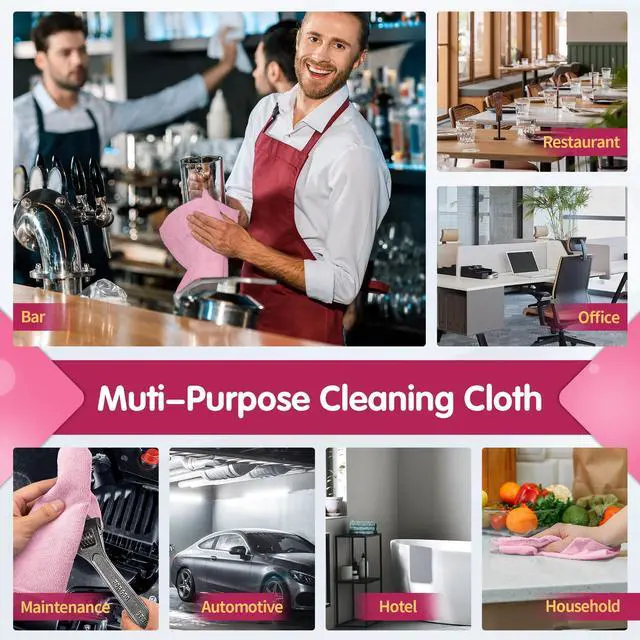 Alt view image 7 of 7 - Pink Microfiber Cleaning Cloth -Pack of 8, Highly Absorbent Cleaning Rags, 16"X12" All Purpose Cleaning Towels for Housekeeping, Kitchen, Car, Lint Free and Reusable Microfiber Towels