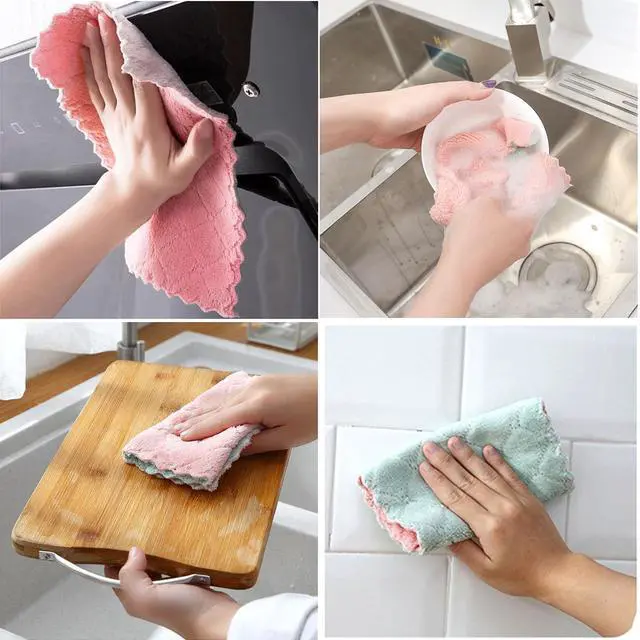 Alt view image 2 of 7 - 12 Pack Cleaning Cloth Kitchen Cloth, Dish Towels Super Absorbent Coral Velvet Dishtowels, Microfiber Premium Soft Tea Towels, Quick Dry Rags, Multipurpose Reusable Washcloths, Non-Stick Oil Cloths.