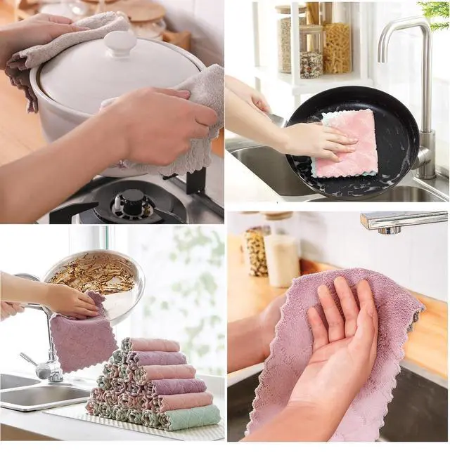 Alt view image 4 of 7 - 12 Pack Cleaning Cloth Kitchen Cloth, Dish Towels Super Absorbent Coral Velvet Dishtowels, Microfiber Premium Soft Tea Towels, Quick Dry Rags, Multipurpose Reusable Washcloths, Non-Stick Oil Cloths.