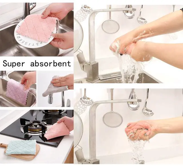 Alt view image 3 of 7 - 12 Pack Cleaning Cloth Kitchen Cloth, Dish Towels Super Absorbent Coral Velvet Dishtowels, Microfiber Premium Soft Tea Towels, Quick Dry Rags, Multipurpose Reusable Washcloths, Non-Stick Oil Cloths.