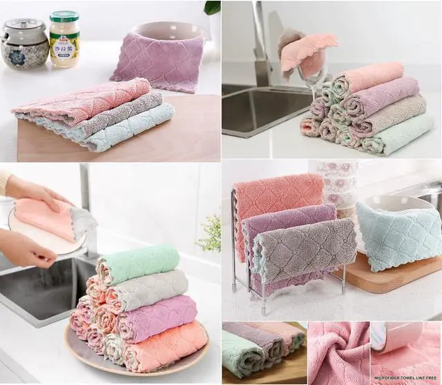 Alt view image 6 of 7 - 12 Pack Cleaning Cloth Kitchen Cloth, Dish Towels Super Absorbent Coral Velvet Dishtowels, Microfiber Premium Soft Tea Towels, Quick Dry Rags, Multipurpose Reusable Washcloths, Non-Stick Oil Cloths.