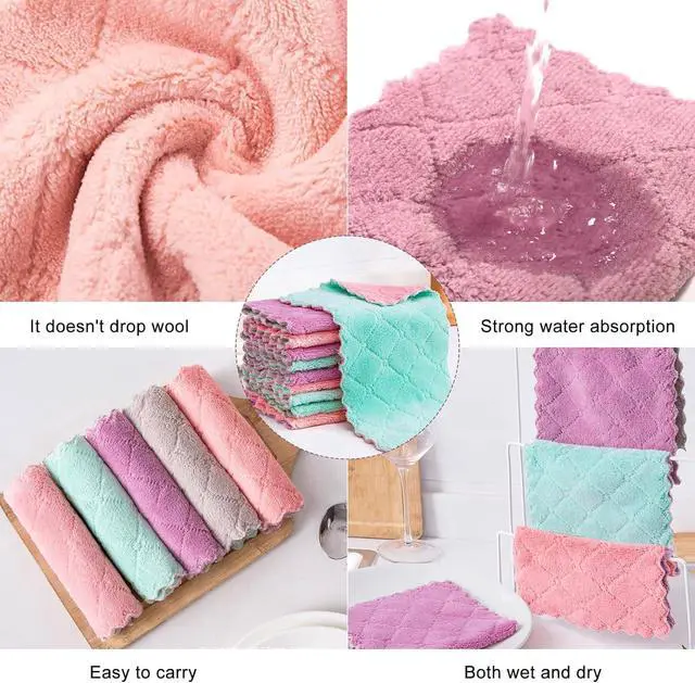 Alt view image 7 of 7 - 12 Pack Cleaning Cloth Kitchen Cloth, Dish Towels Super Absorbent Coral Velvet Dishtowels, Microfiber Premium Soft Tea Towels, Quick Dry Rags, Multipurpose Reusable Washcloths, Non-Stick Oil Cloths.