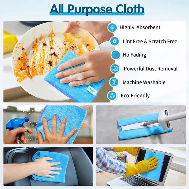Alt view image 5 of 7 - Blue Microfiber Cleaning Cloth -Pack of 8, Highly Absorbent Cleaning Rags, 16"X12" All Purpose Cleaning Towels for Housekeeping, Kitchen, Car, Lint Free and Reusable Microfiber Towels