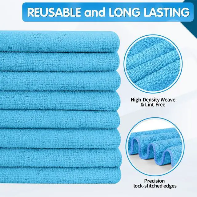 Alt view image 3 of 7 - Blue Microfiber Cleaning Cloth -Pack of 8, Highly Absorbent Cleaning Rags, 16"X12" All Purpose Cleaning Towels for Housekeeping, Kitchen, Car, Lint Free and Reusable Microfiber Towels