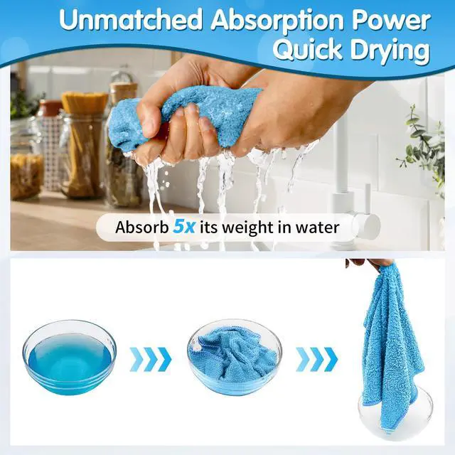 Alt view image 6 of 7 - Blue Microfiber Cleaning Cloth -Pack of 8, Highly Absorbent Cleaning Rags, 16"X12" All Purpose Cleaning Towels for Housekeeping, Kitchen, Car, Lint Free and Reusable Microfiber Towels