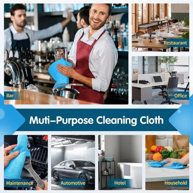 Alt view image 7 of 7 - Blue Microfiber Cleaning Cloth -Pack of 8, Highly Absorbent Cleaning Rags, 16"X12" All Purpose Cleaning Towels for Housekeeping, Kitchen, Car, Lint Free and Reusable Microfiber Towels