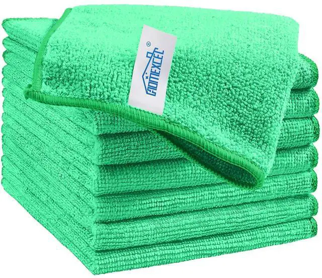 Main image of Green Microfiber Cleaning Cloth, 8 Pack Cleaning Towels for Kitchen, Lint Free, Scratch-Free, Highly Absorbent, and Reusable Cleaning Rags for House, Window and Glass, Cars, 11.5 X11.5 inch