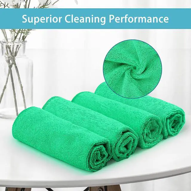 Alt view image 3 of 7 - Green Microfiber Cleaning Cloth, 8 Pack Cleaning Towels for Kitchen, Lint Free, Scratch-Free, Highly Absorbent, and Reusable Cleaning Rags for House, Window and Glass, Cars, 11.5 X11.5 inch