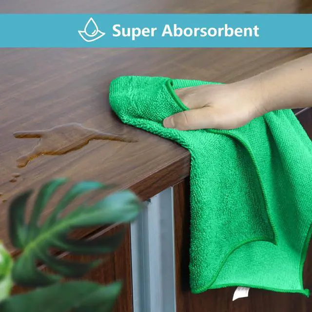 Alt view image 4 of 7 - Green Microfiber Cleaning Cloth, 8 Pack Cleaning Towels for Kitchen, Lint Free, Scratch-Free, Highly Absorbent, and Reusable Cleaning Rags for House, Window and Glass, Cars, 11.5 X11.5 inch