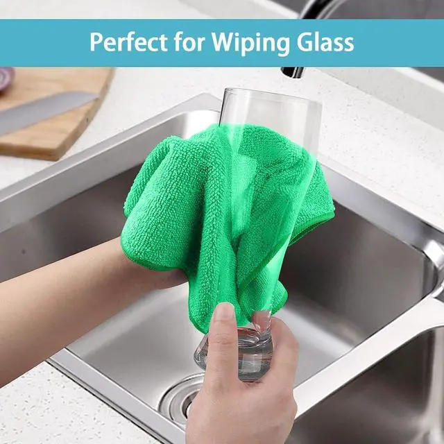 Alt view image 5 of 7 - Green Microfiber Cleaning Cloth, 8 Pack Cleaning Towels for Kitchen, Lint Free, Scratch-Free, Highly Absorbent, and Reusable Cleaning Rags for House, Window and Glass, Cars, 11.5 X11.5 inch