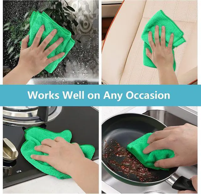 Alt view image 7 of 7 - Green Microfiber Cleaning Cloth, 8 Pack Cleaning Towels for Kitchen, Lint Free, Scratch-Free, Highly Absorbent, and Reusable Cleaning Rags for House, Window and Glass, Cars, 11.5 X11.5 inch