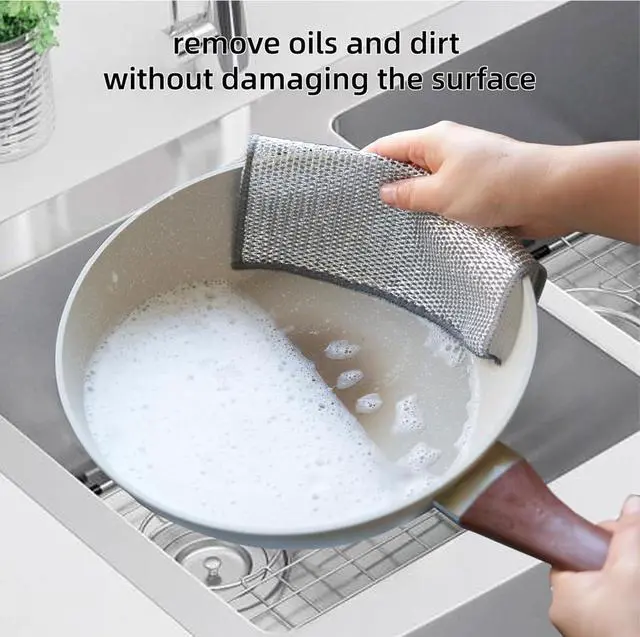 Alt view image 3 of 4 - Mesh Microfiber Cleaning Cloths, Wire Dishwashing Rags, Multipurpose Kitchen Scrubbers, Wet and Dry Use
