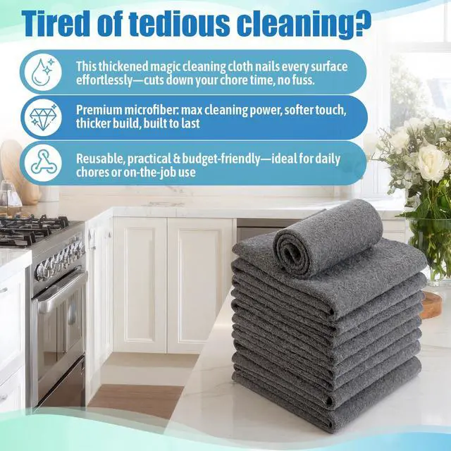 Alt view image 5 of 7 - Garden 12 Pcs Thickened Magic Cleaning Cloth 11.8 x 7.76 Non Scratch Clean Cloths Reusable Magic Cleaning Dishcloth Rags Microfiber Lint Free Cloth for Windows, Mirror, Glass