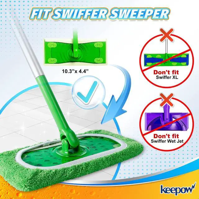 Alt view image 2 of 7 - Reusable Mop Pads Refills Compatible with Swiffer Sweeper Mop, Dry Sweeping Cloths, Microfiber Wet Mopping Cloths for Hardwood Floor Cleaning, 6 Pack (Mop is Not Included)