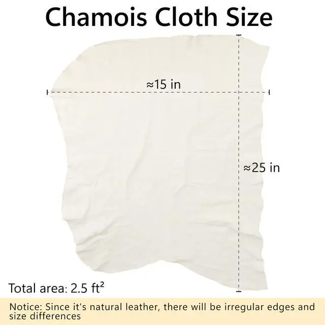 Alt view image 2 of 7 - Chamois Towel for Car, Shammy Cloth for Car Drying 15" x 25" (2.5 sq ft), Absorber Towel for Car Chamois Cloth, Real Leather Reusable Washing Shammy for Car Drying, Window Glass Cleaning, Home