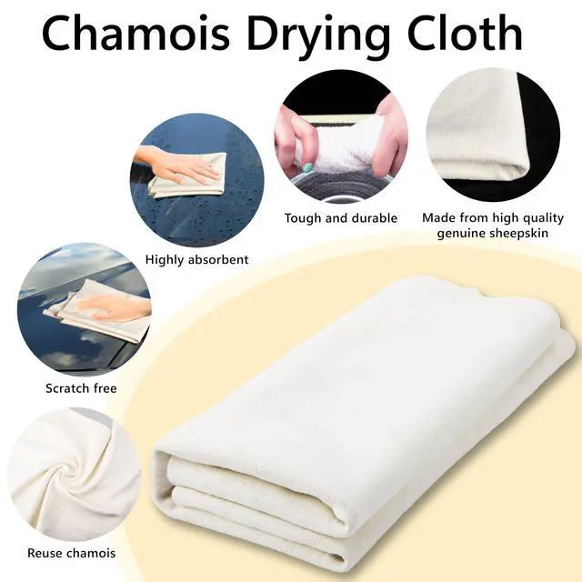 Alt view image 3 of 7 - Chamois Towel for Car, Shammy Cloth for Car Drying 15" x 25" (2.5 sq ft), Absorber Towel for Car Chamois Cloth, Real Leather Reusable Washing Shammy for Car Drying, Window Glass Cleaning, Home
