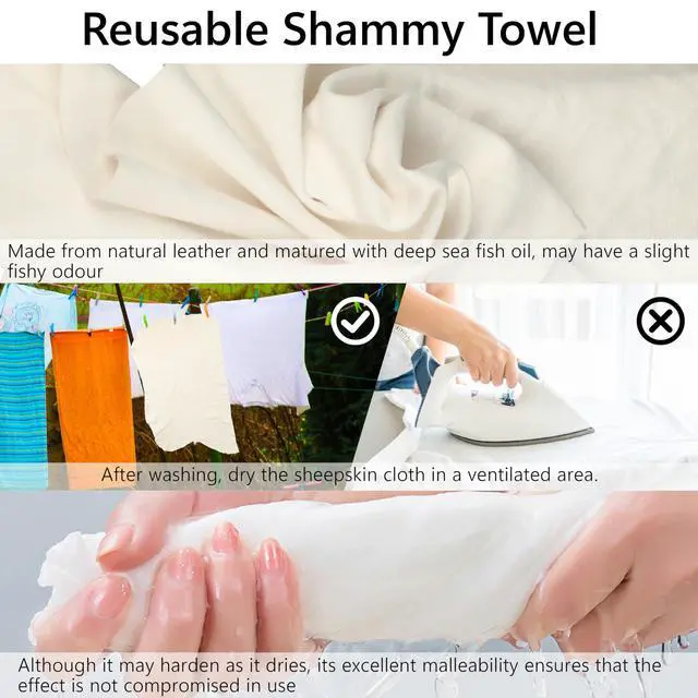 Alt view image 6 of 7 - Chamois Towel for Car, Shammy Cloth for Car Drying 15" x 25" (2.5 sq ft), Absorber Towel for Car Chamois Cloth, Real Leather Reusable Washing Shammy for Car Drying, Window Glass Cleaning, Home