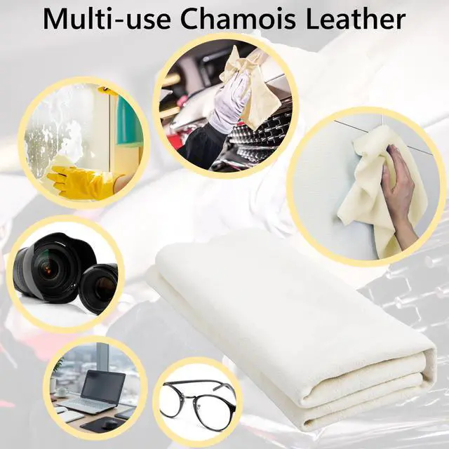 Alt view image 7 of 7 - Chamois Towel for Car, Shammy Cloth for Car Drying 15" x 25" (2.5 sq ft), Absorber Towel for Car Chamois Cloth, Real Leather Reusable Washing Shammy for Car Drying, Window Glass Cleaning, Home