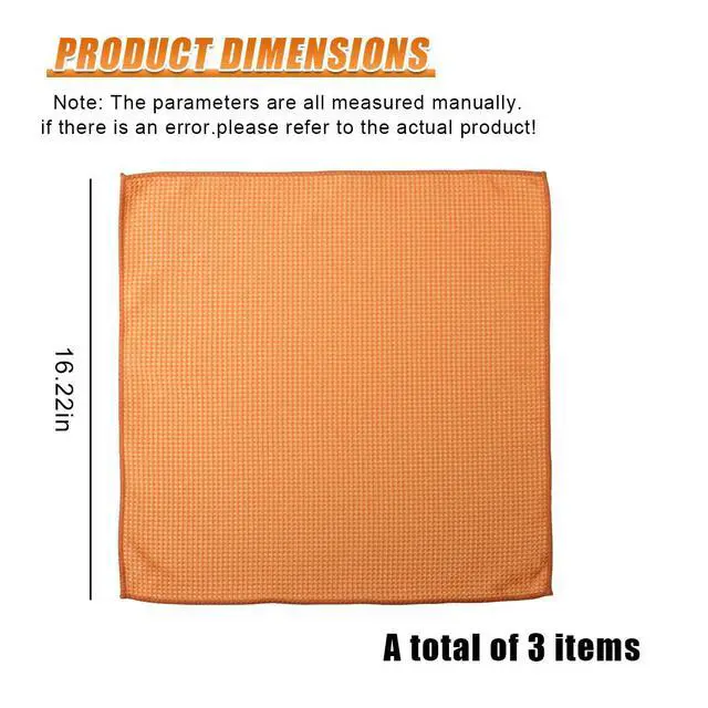 Alt view image 2 of 6 - 3PCS Waffle Weave Microfiber Towel, 16 × 16 Inch Soft Absorbent Microfiber Drying Towel Car Detailing Cloth, No-Scratch Glass Cleaning Rags Car Wash Towels for Car and Home Polishing (Orange)