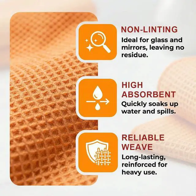 Alt view image 4 of 6 - 3PCS Waffle Weave Microfiber Towel, 16 × 16 Inch Soft Absorbent Microfiber Drying Towel Car Detailing Cloth, No-Scratch Glass Cleaning Rags Car Wash Towels for Car and Home Polishing (Orange)