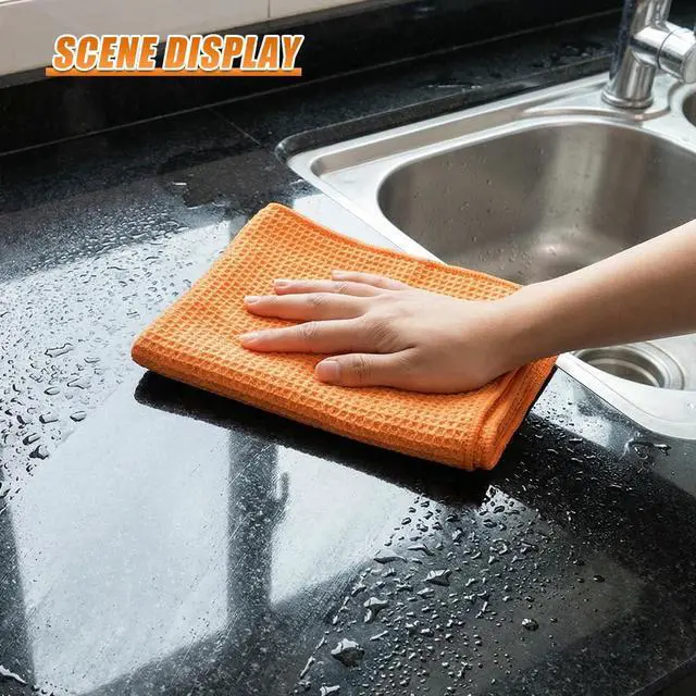 Alt view image 5 of 6 - 3PCS Waffle Weave Microfiber Towel, 16 × 16 Inch Soft Absorbent Microfiber Drying Towel Car Detailing Cloth, No-Scratch Glass Cleaning Rags Car Wash Towels for Car and Home Polishing (Orange)
