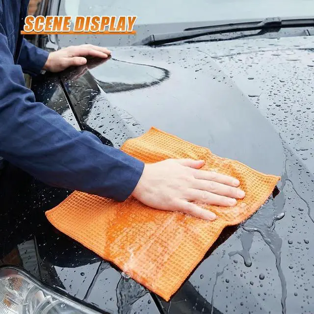 Alt view image 6 of 6 - 3PCS Waffle Weave Microfiber Towel, 16 × 16 Inch Soft Absorbent Microfiber Drying Towel Car Detailing Cloth, No-Scratch Glass Cleaning Rags Car Wash Towels for Car and Home Polishing (Orange)