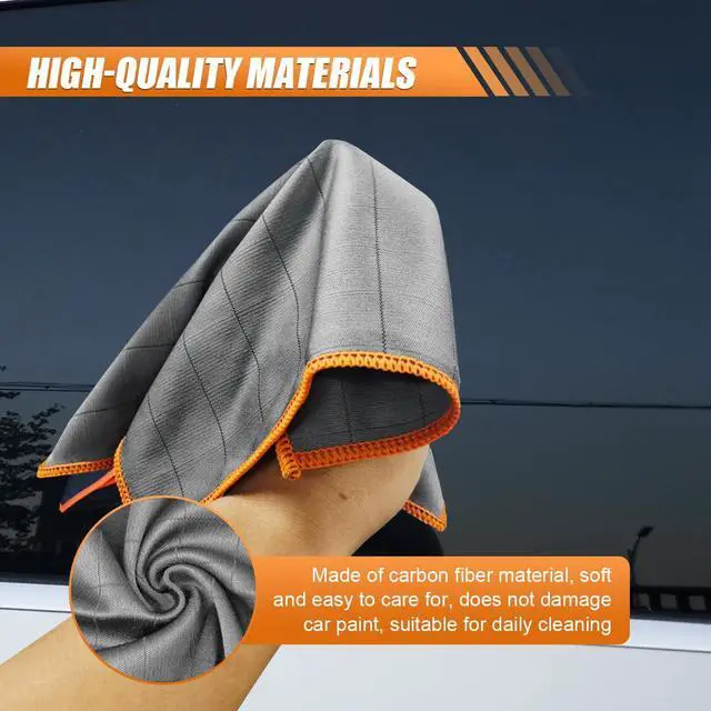 Alt view image 4 of 6 - Car Carbon Microfiber Towels, 12" x 12" No Lint No Streak Cleaning Towel, Reusable Soft Car Wash Cloth, Universal Auto Polishing Detailing Rag for Glass Window Mirror(Orange)
