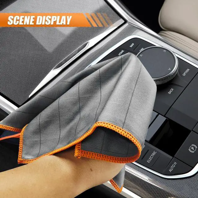 Alt view image 5 of 6 - Car Carbon Microfiber Towels, 12" x 12" No Lint No Streak Cleaning Towel, Reusable Soft Car Wash Cloth, Universal Auto Polishing Detailing Rag for Glass Window Mirror(Orange)